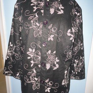 JM COLLECTION 100% LINEN JACKET   16   BLACK AND WHITE